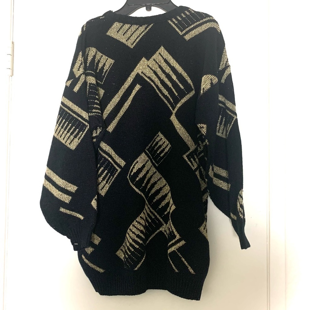 New Vintage Ellen D Collection Abstract Sweater Mini Dress Black Gold Large - Picture 4 of 9